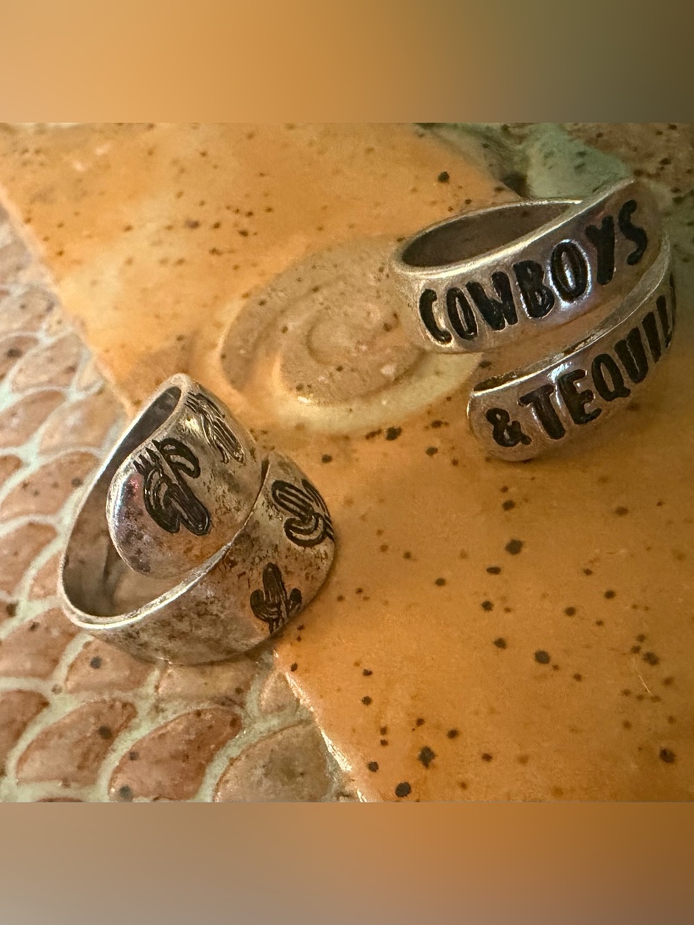 Silver-Tone Set of Two Engraved Wrap Rings